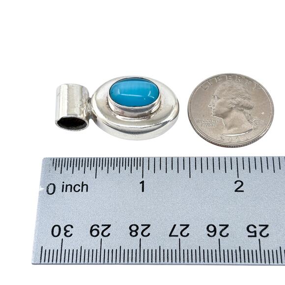 Vintage Mexico Taxco TO-25 Sterling Sterling Silver 925 Blue Cat's Eye Pendant - Picture 7 of 8